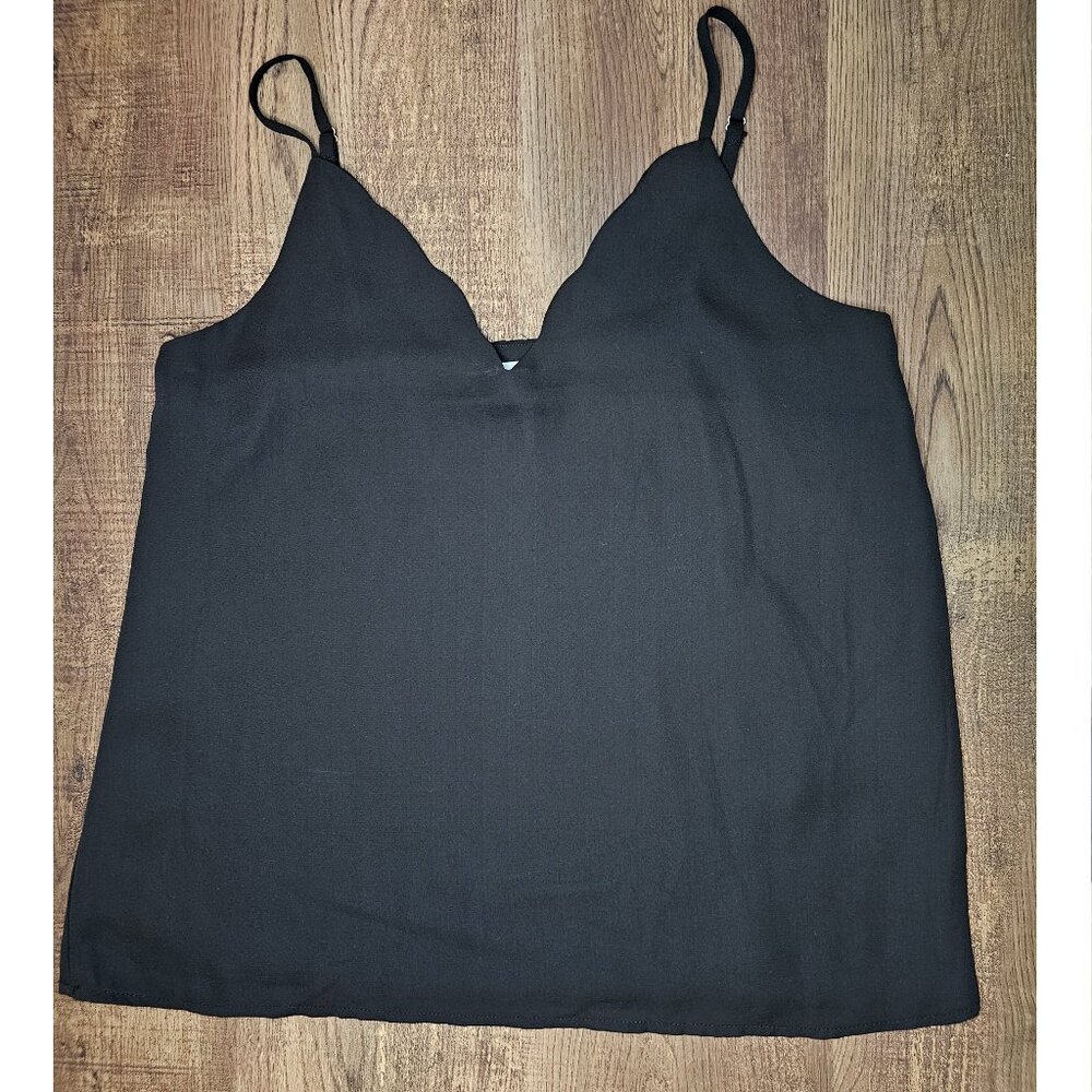 Socialite Scalloped V-Neck Lined Tank Top Cami Camisole S Black